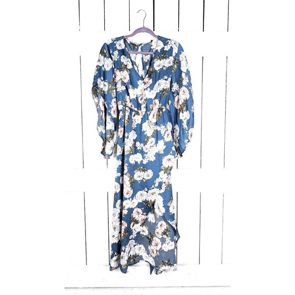 Floral flutter sleeve faux wrap belted long maxi dress - Picture 1 of 9